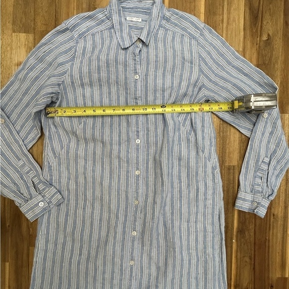 J. Jill Love Linen Light Blue White Striped Button Down Long Sleeve Dress Sz Sm - Picture 7 of 10